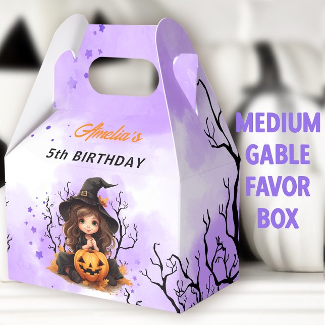 Halloween Geburtstag Niedliche Kleine Hexenmittel- Geschenkschachtel (Little Witch Medium Gable Favor Boxes - You can choose from 3 sizes of these gable favor boxes)