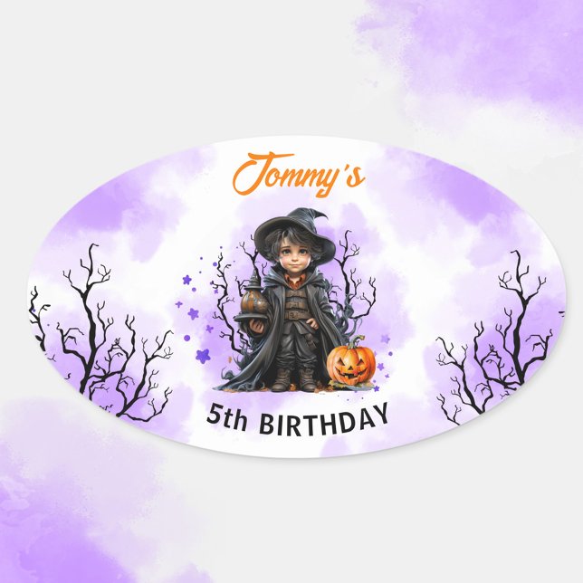 Halloween-Geburtstag Niedlicher Zauberer Oval Stic Ovaler Aufkleber (Halloween Birthday Cute Little Wizard Oval Sticker)