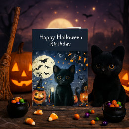 Halloween Geburtstag schwarze Katze Gruß Karte