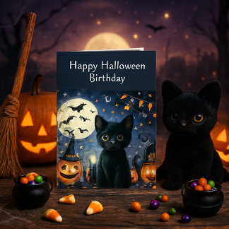 Halloween Geburtstag schwarze Katze Gruß Karte