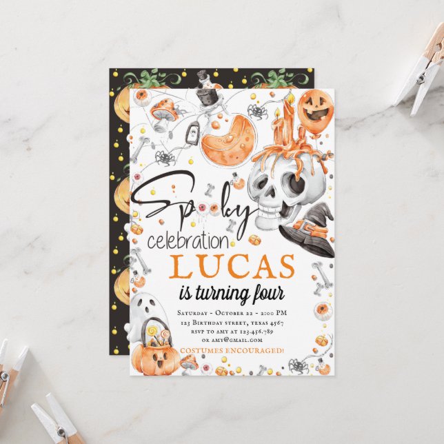 Halloween-Geburtstagskfeier Einladung (Vorderseite/Rückseite Beispiel)