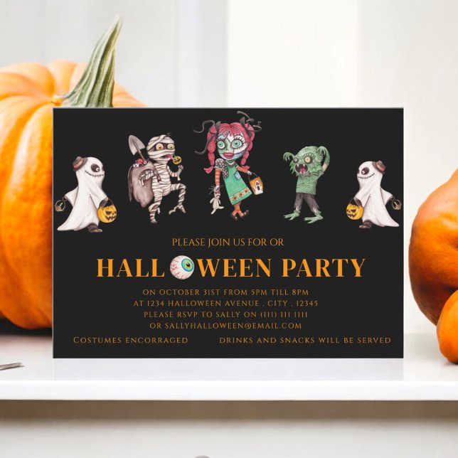 Halloween-Geburtstagskostüm-Party Einladung (fun cute halloween party invitation )