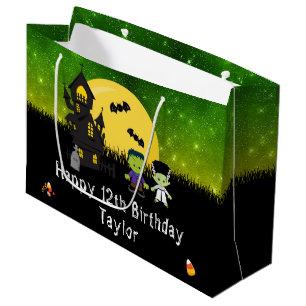 Halloween-Geburtstagsmonster Dunkelgrün Große Geschenktüte