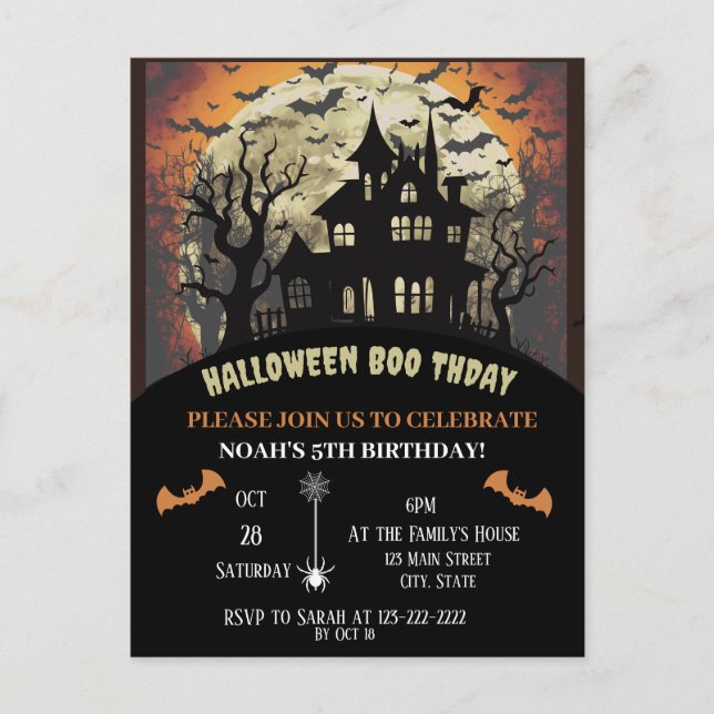 Halloween-Geburtstagsparty Einladungspostkarte (Vorderseite)
