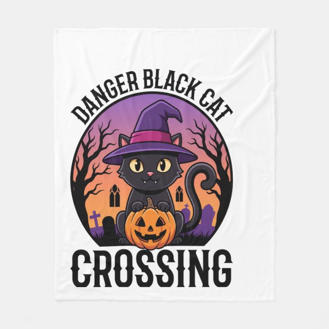 Halloween Gefahr Schwarze Katze Überquerung Fleecedecke (Vorderseite)