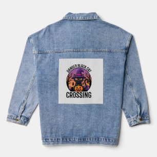 Halloween Gefahr Schwarze Katze Überquerung Jeansjacke