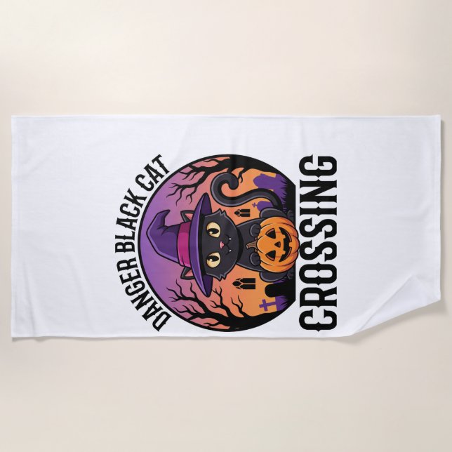 Halloween Gefahr Schwarze Katze Überquerung Strandtuch (Vorderseite)