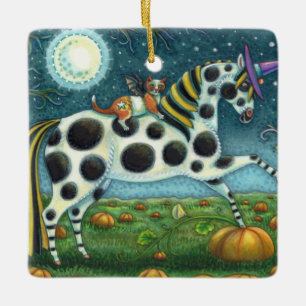 HALLOWEEN GEFLECKTES PONY & FLEDERMAUS KATZE Fanta Keramikornament