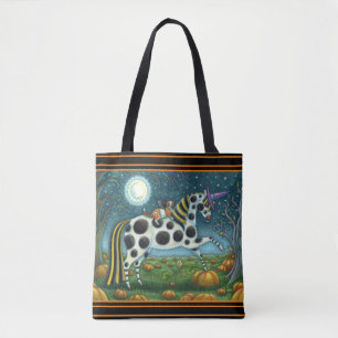 HALLOWEEN GEFLECKTES PONY UND FLEDERMAUS-KATZE Whi Tasche