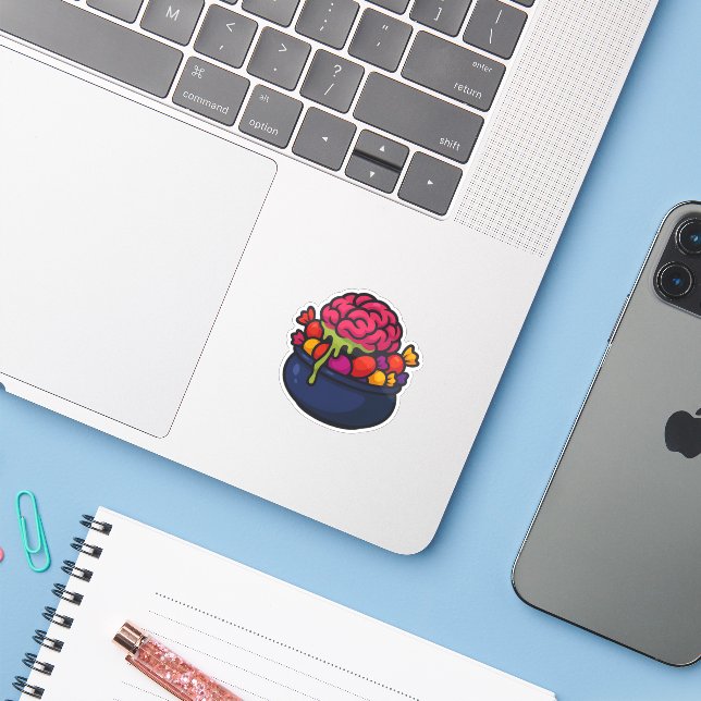 Halloween-Gehirn-Bonbon-Schale-Horror-Aufkleber Aufkleber (Laptop mit iPhone)