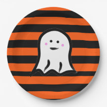Halloween-Geist auf schwarzen und orangen Streifen