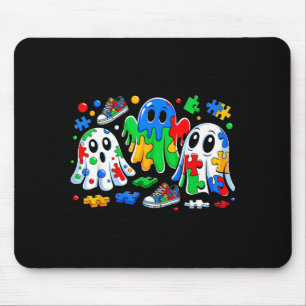 Halloween-Geist Buntes Puzzle-Band Autismus-Bewuss Mousepad