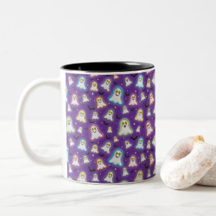 Halloween-Geist, Fledermäuse, Sterne, Konfetti auf Zweifarbige Tasse