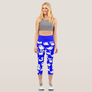 Halloween-Geist-Frettchen-Hund blau Capri Leggings