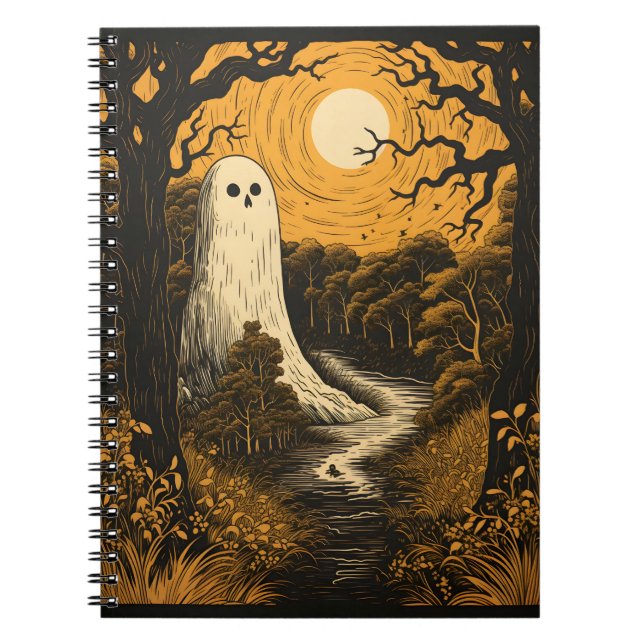 Halloween-Geist im Wald, gruselig weißer Geist Notizblock (Vorderseite)