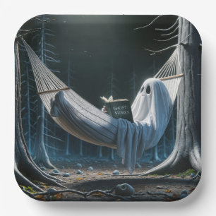 Halloween-Geist in einer Hängematte Pappteller