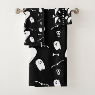 Halloween-Geist, Knochen, Fledermäuse und Schädel Badhandtuch Set