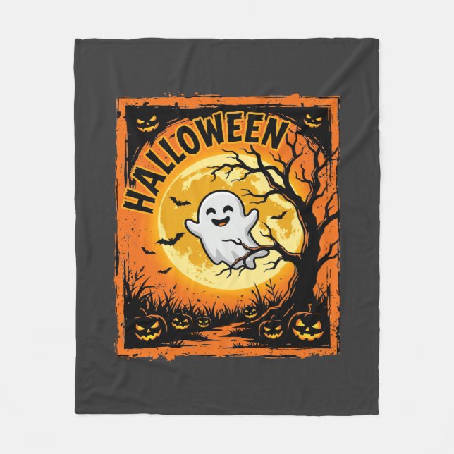 Halloween-Geist-Kürbis-Verlassener Baum Fleecedecke (Vorderseite)