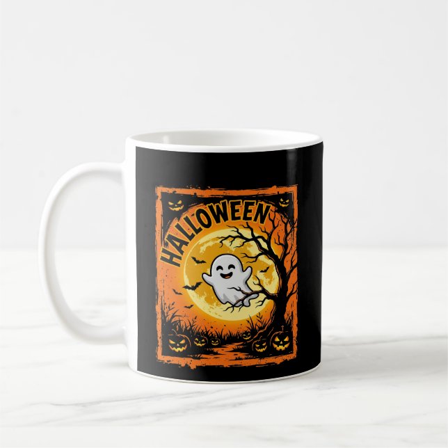 Halloween-Geist-Kürbis-Verlassener Baum Kaffeetasse (Links)
