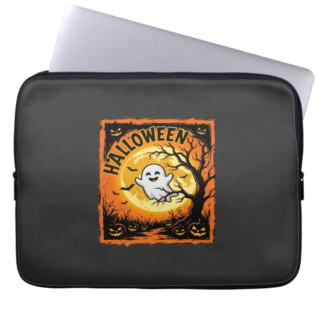 Halloween-Geist-Kürbis-Verlassener Baum Laptopschutzhülle (Vorderseite)
