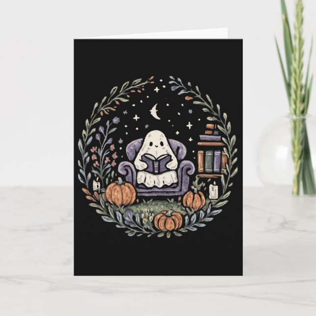 Halloween-Geist-Leser Buchliebhaber Langarmshirt Karte (Vorderseite)