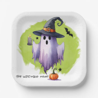 HALLOWEEN Geist Mit Einem Hexenhut Und Einem Kürbi Pappteller
