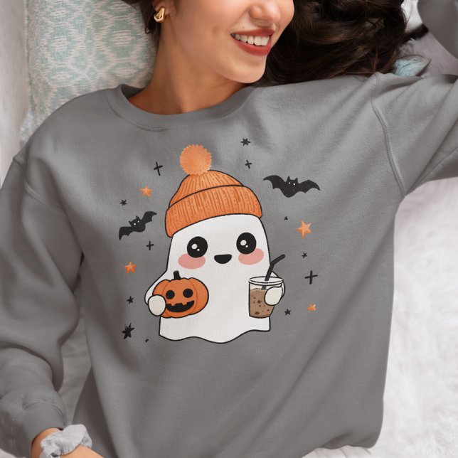 Halloween-Geist mit Eiskaffee Sweatshirt (Von Creator hochgeladen)
