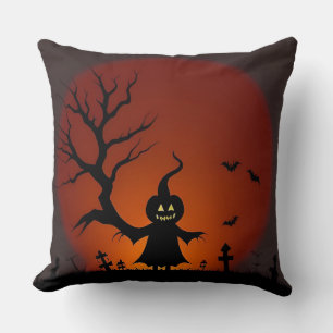 Halloween-Geist mit Fledermäusen und Vollmond Kissen