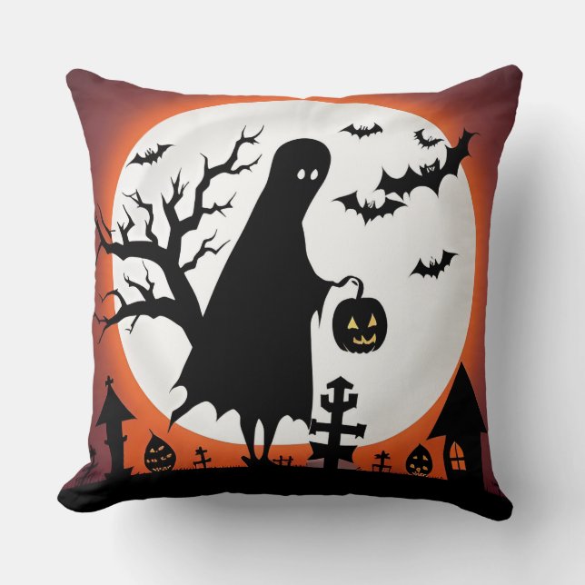 Halloween Geist mit Fledermäusen und Vollmond Kissen (Vorderseite)