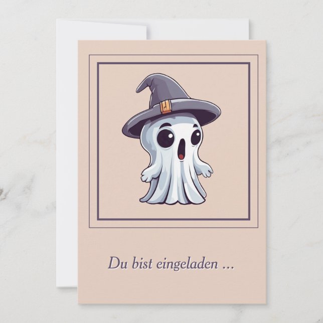 Halloween: Geist mit Hut - Einladung (Vorderseite)
