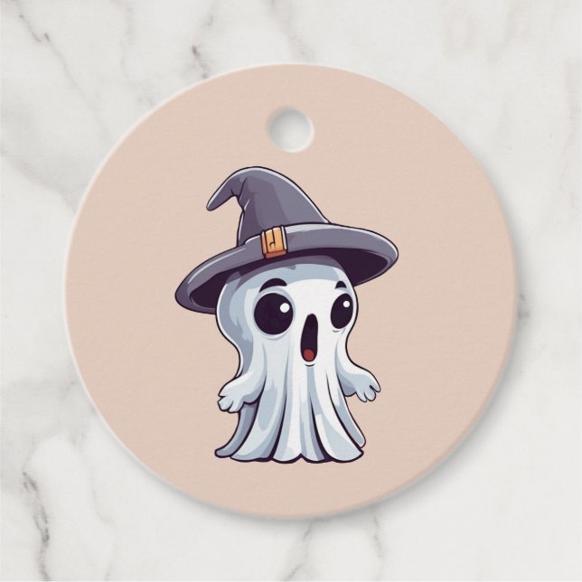 Halloween: Geist mit Hut -  Geschenkanhänger (Vorderseite)