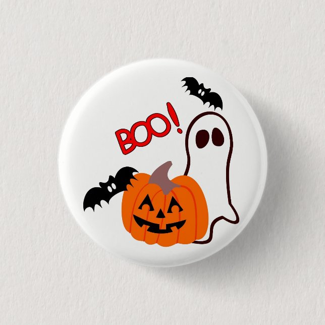 Halloween Geist mit Kürbis Button (Vorderseite)