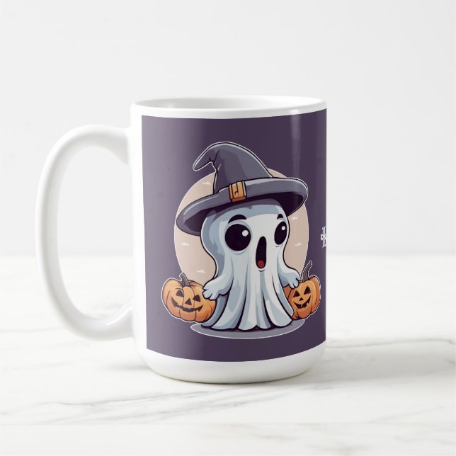 Halloween: Geist mit Kürbissen -  Kaffeetasse (Links)