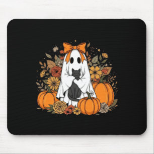 Halloween-Geist mit schwarzer Katze Groovy Floral Mousepad