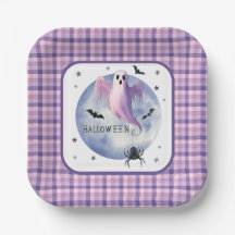 HALLOWEEN Geist mit Spinne lila Gingham-Muster