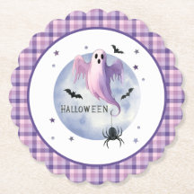 HALLOWEEN Geist mit Spinne lila Gingham-Muster