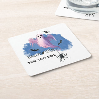 HALLOWEEN-Geist mit Spinne Rechteckiger Pappuntersetzer