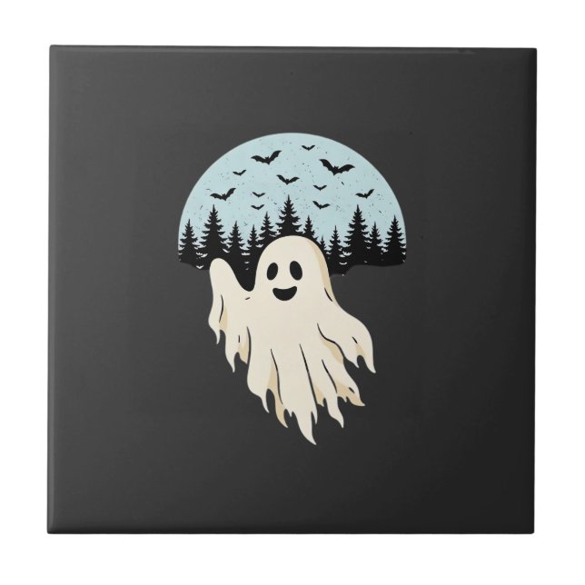 Halloween-Geist-Mond-Wald-Design_1 Fliese (Vorderseite)