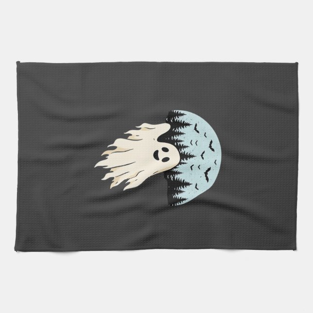 Halloween-Geist-Mond-Wald-Design_1 Geschirrtuch (Horizontal)