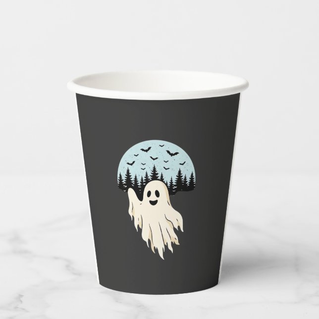 Halloween-Geist-Mond-Wald-Design_1 Pappbecher (Vorderseite)