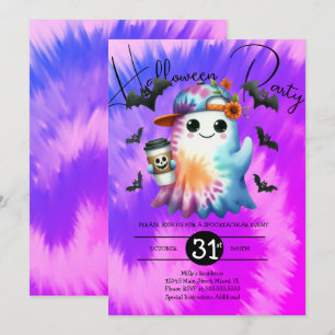 Halloween-Geist Neon-Party-Tie-Dye-Handgemalt  Einladung