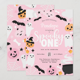 Halloween-Geist Pink 1. Geburtstagsfeier Einladung