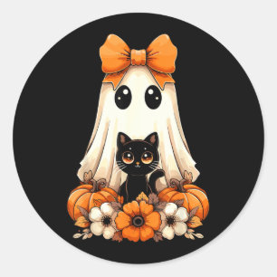 Halloween-Geist Schwarze Katze Groovy Runder Aufkleber