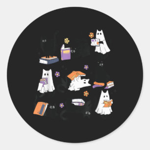 Halloween-Geist-Schwarze-Katze-Lese-Buch-Kostüm Runder Aufkleber