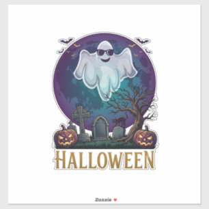Halloween-Geist-Sonnenbrille Lila Mond Friedhof_1 Aufkleber