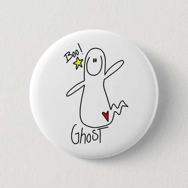 Halloween-Geist-Strichmännchen-Knopf Button (Vorderseite)