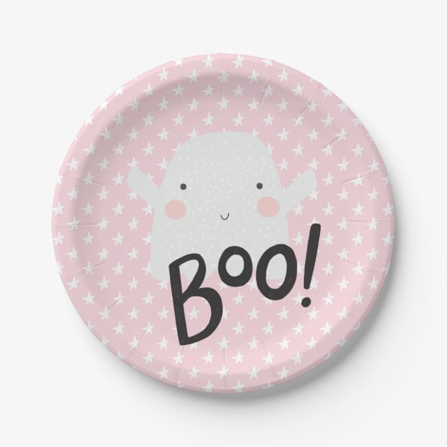 Halloween-Geist-Teller in Rosa Pappteller (Vorderseite)