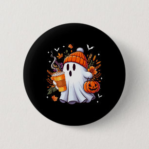 Halloween-Geist trinkt Eis Kaffee Liebhaber Geist Button