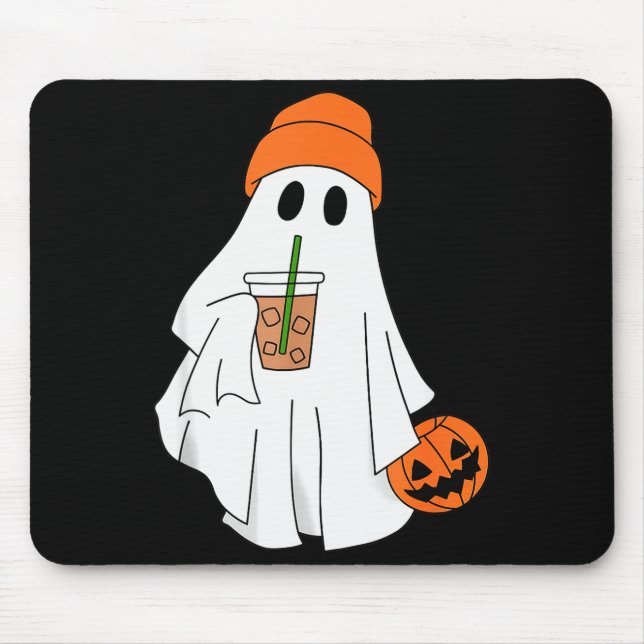 Halloween-Geist trinkt Kaffee Geist Eis Kaffee M Mousepad (Vorne)