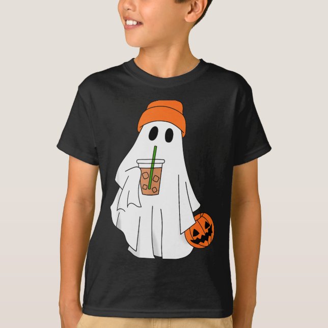 Halloween-Geist trinkt Kaffee Geist Eis Kaffee M T-Shirt (Vorderseite)